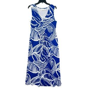 Chico's 2 Long Maxi Dress Size L Blue White Abstract Sleeveless Coastal Boho